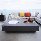 Metropolis Outdoor Fire Pit 56 In. X 32 In. Rectangular Concrete Propane Fire Table with Lava Rocks and Cover