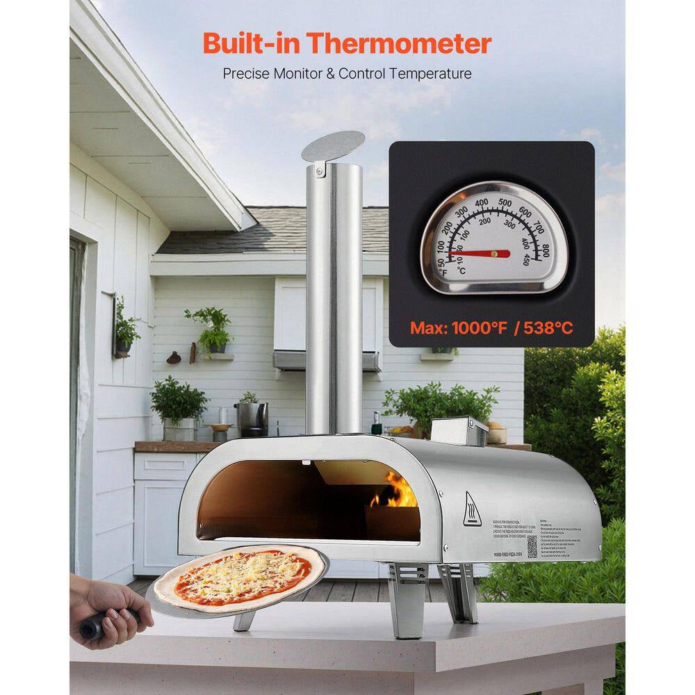 Pizza Oven Outdoor, 12 In. Pellet Pizza Oven, Portable Pizza-Stove, Wood Fired Stainless Steel Pizza-Maker