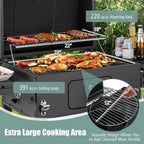Outdoor Patio Barbecue Cooker, Outdoor Grills,Outdoor BBQ Charcoal Grill with 2 Foldable Side Table and Wheels
