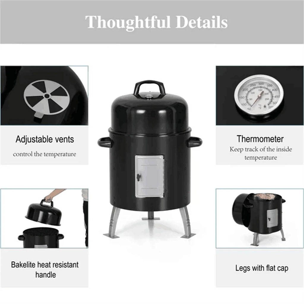 17-Inch Vertical Charcoal Smoker Grills 2 in 1 BBQ Grill & Smoker, Black