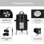 17-Inch Vertical Charcoal Smoker Grills 2 in 1 BBQ Grill & Smoker, Black