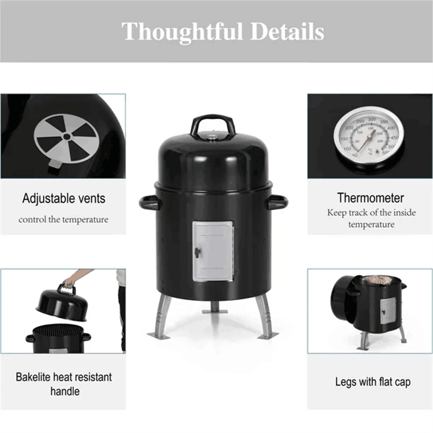 17-Inch Vertical Charcoal Smoker Grills 2 in 1 BBQ Grill & Smoker, Black