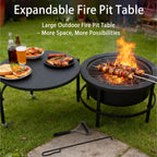 52'' Large Fire Pits for Outside, 4 in 1 Expandable Firepit Stove for BBQ & Party, Cold-Rolled Steel Fire Pit Tables with BBQ Net, Poker, Grill Brush and Protective Cover