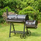 Extra Large Heavy-Duty Offset Charcoal Smoker in Black