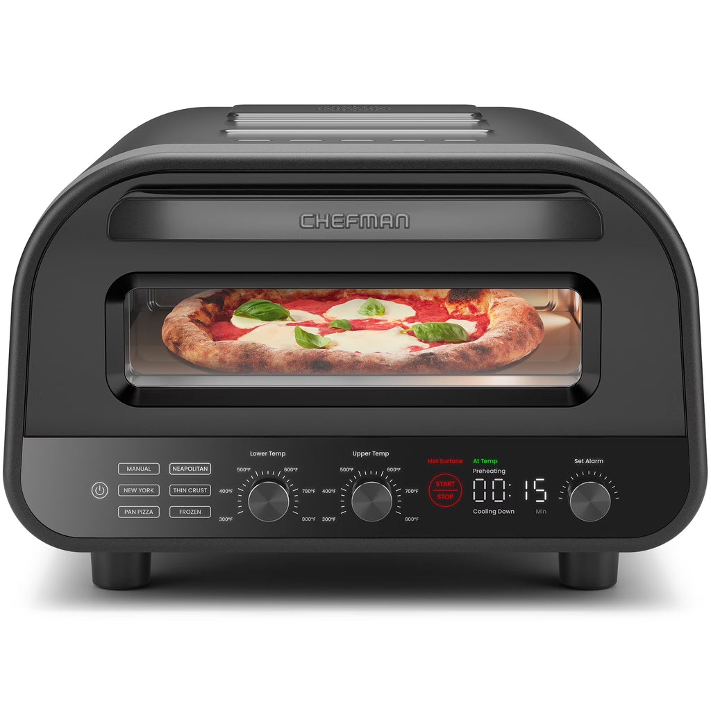 High Heat Indoor Electric Pizza Oven - Makes 12 Inch Pizzas, 800°F Max Temp - Black