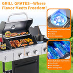 Propane Grill 3 Burner Barbecue Grill Stainless Steel Gas Grill with Side Burner & Grill Cover