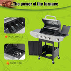 Propane Grill 3 Burner Barbecue Grill Stainless Steel Gas Grill with Side Burner & Grill Cover