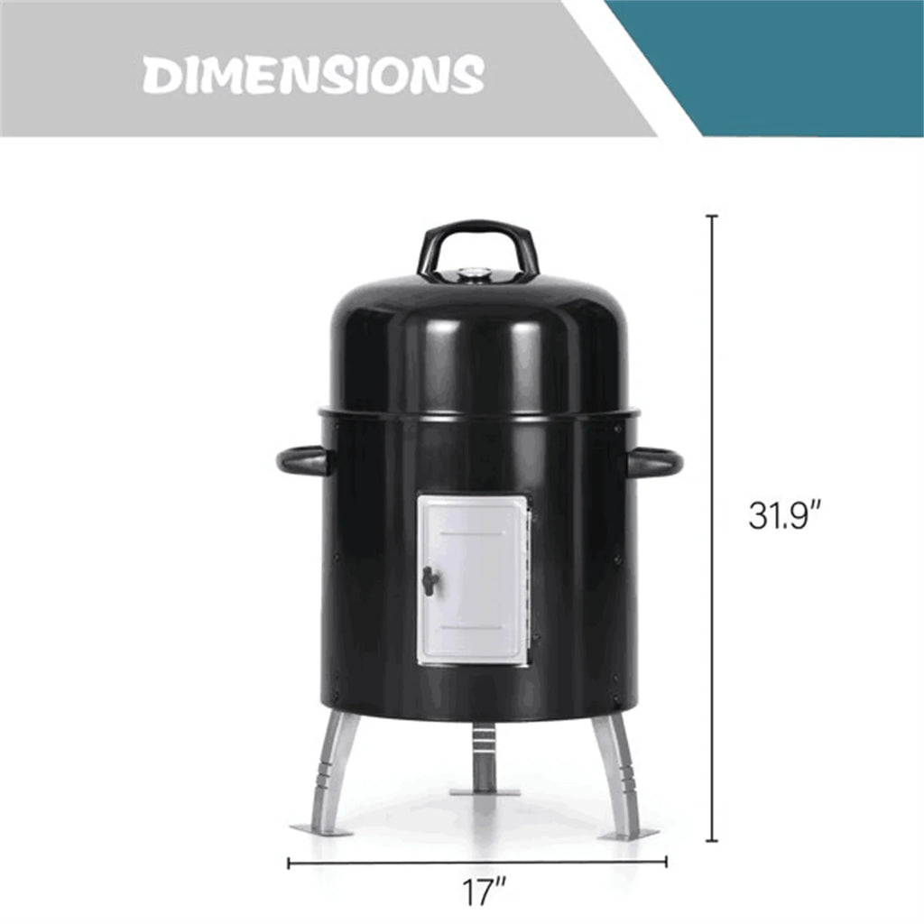 17-Inch Vertical Charcoal Smoker Grills 2 in 1 BBQ Grill & Smoker, Black