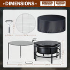 52'' Large Fire Pits for Outside, 4 in 1 Expandable Firepit Stove for BBQ & Party, Cold-Rolled Steel Fire Pit Tables with BBQ Net, Poker, Grill Brush and Protective Cover