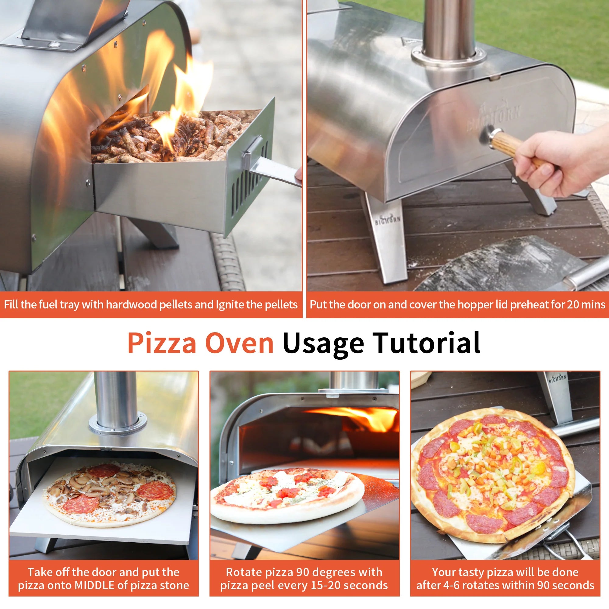 12" Wood Pellet Pizza Oven, Black/Silver, Compatible with Gas Burner and Electric Heater Accessories (Sold Separately)