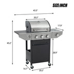 Propane Grill 3 Burner Barbecue Grill Stainless Steel Gas Grill with Side Burner & Grill Cover