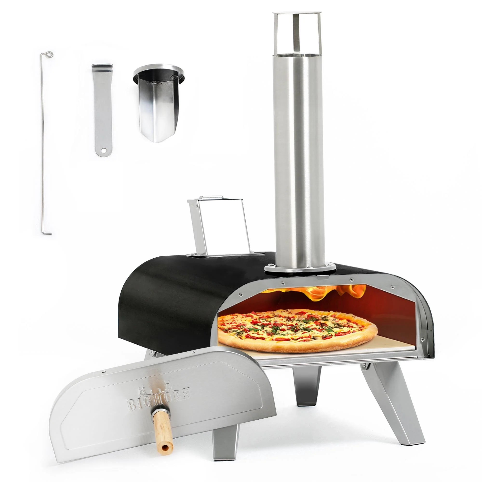 12" Wood Pellet Pizza Oven, Black/Silver, Compatible with Gas Burner and Electric Heater Accessories (Sold Separately)