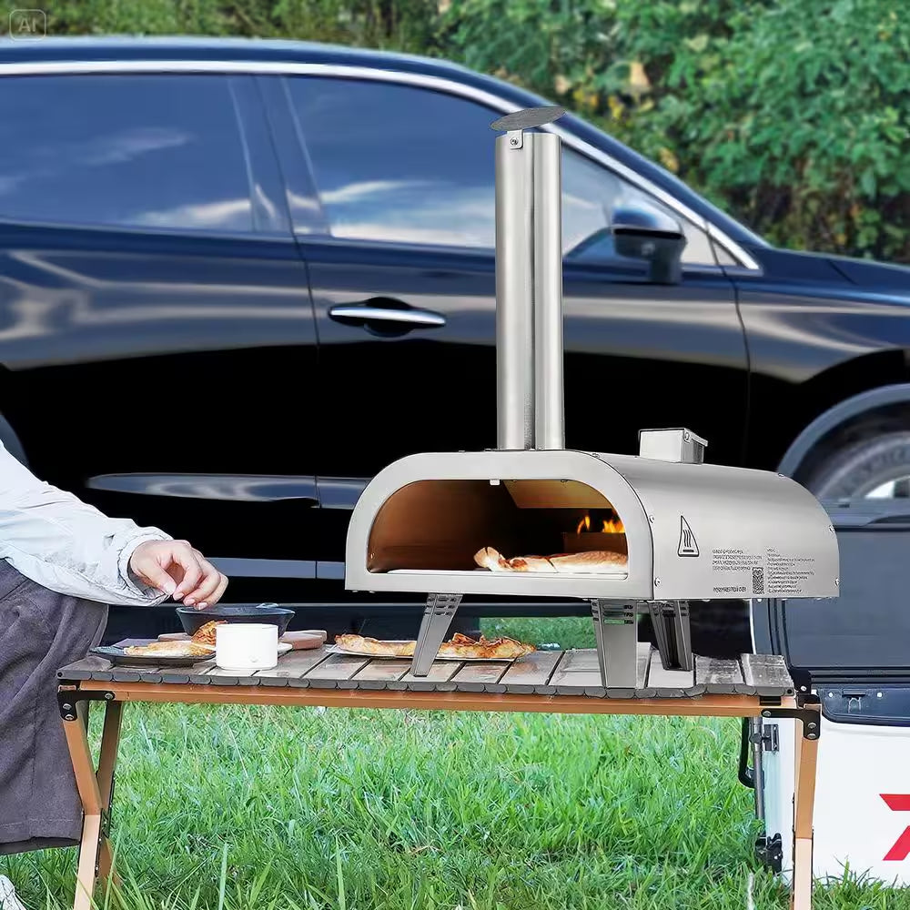 Pizza Oven Outdoor, 12 In. Pellet Pizza Oven, Portable Pizza-Stove, Wood Fired Stainless Steel Pizza-Maker