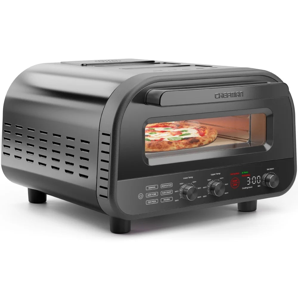 High Heat Indoor Electric Pizza Oven - Makes 12 Inch Pizzas, 800°F Max Temp - Black