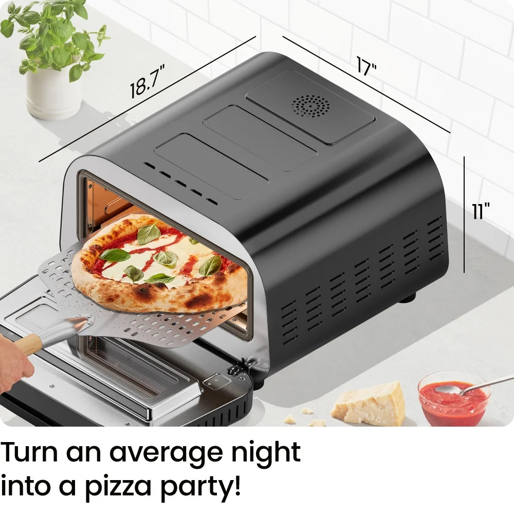 High Heat Indoor Electric Pizza Oven - Makes 12 Inch Pizzas, 800°F Max Temp - Black