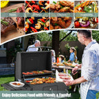 Outdoor Patio Barbecue Cooker, Outdoor Grills,Outdoor BBQ Charcoal Grill with 2 Foldable Side Table and Wheels