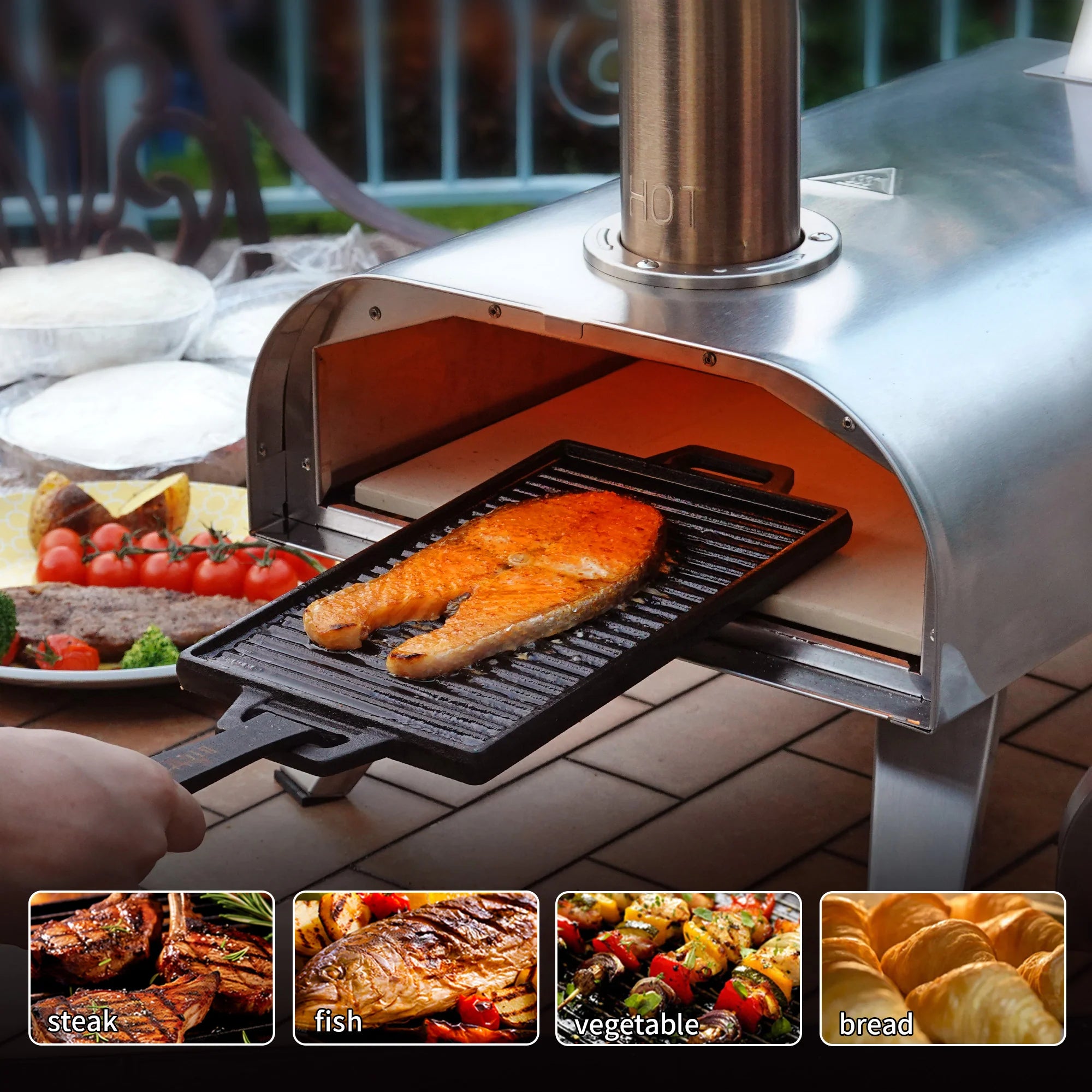 12" Wood Pellet Pizza Oven, Black/Silver, Compatible with Gas Burner and Electric Heater Accessories (Sold Separately)