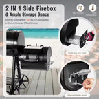 Extra Large Heavy-Duty Offset Charcoal Smoker in Black