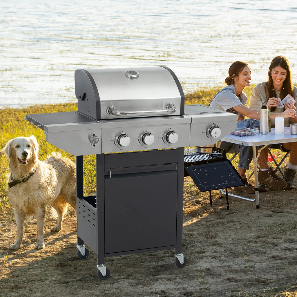 Propane Grill 3 Burner Barbecue Grill Stainless Steel Gas Grill with Side Burner & Grill Cover