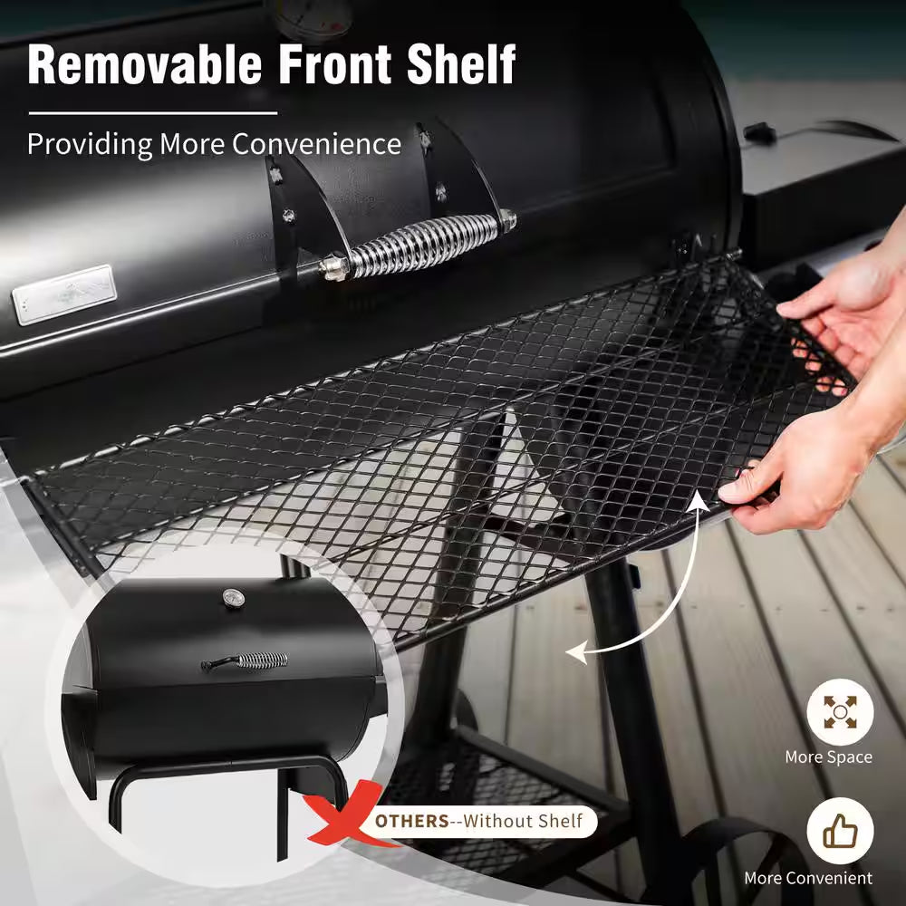 Extra Large Heavy-Duty Offset Charcoal Smoker in Black