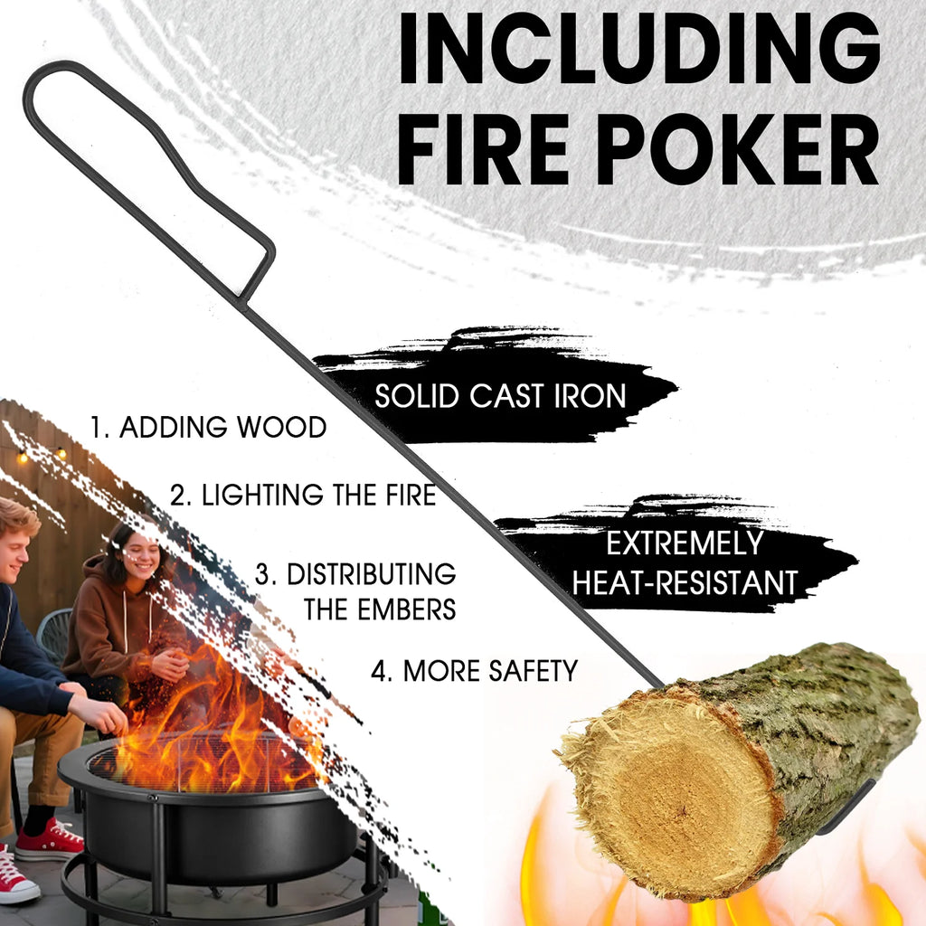 52'' Large Fire Pits for Outside, 4 in 1 Expandable Firepit Stove for BBQ & Party, Cold-Rolled Steel Fire Pit Tables with BBQ Net, Poker, Grill Brush and Protective Cover