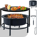 52'' Large Fire Pits for Outside, 4 in 1 Expandable Firepit Stove for BBQ & Party, Cold-Rolled Steel Fire Pit Tables with BBQ Net, Poker, Grill Brush and Protective Cover