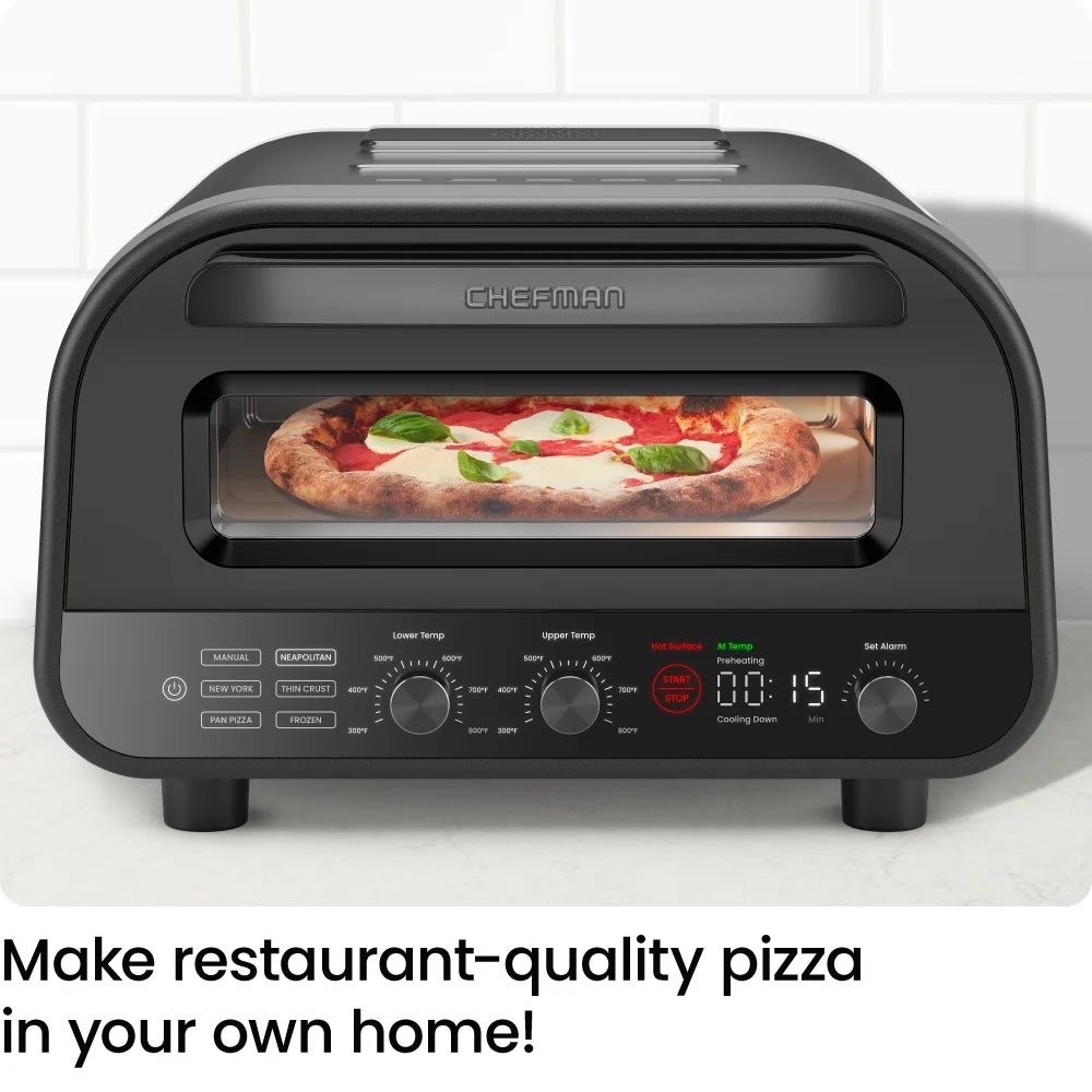 High Heat Indoor Electric Pizza Oven - Makes 12 Inch Pizzas, 800°F Max Temp - Black