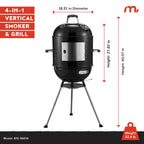 4-In-1 Vertical Smoker and Charcoal Kettle Grill, 18 Inch Outdoor Grill, 600 SQ. in Cooking Area, Built-In Temperature Gauge, BBQ Grill for Camping, Picnics - 810-36014