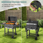 Outdoor Patio Barbecue Cooker, Outdoor Grills,Outdoor BBQ Charcoal Grill with 2 Foldable Side Table and Wheels
