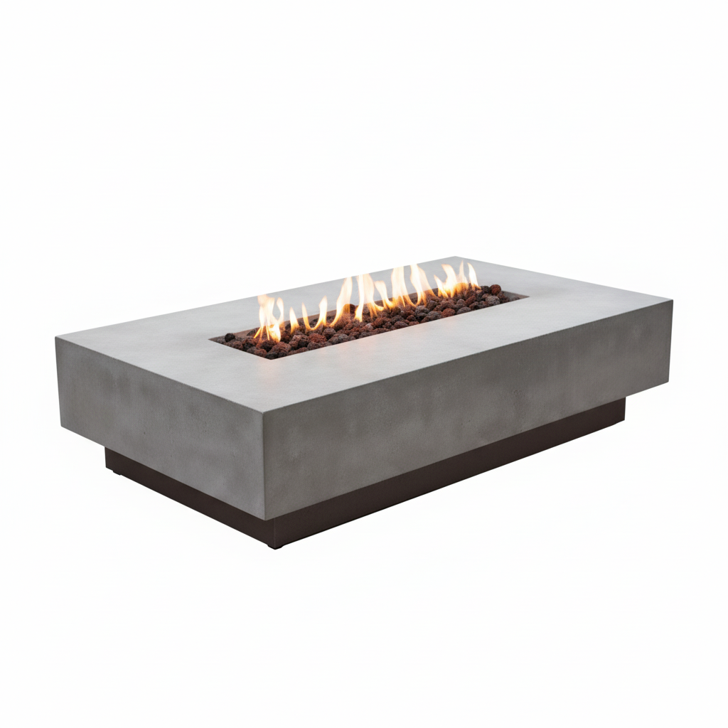 Hampton Concrete Fire Pit 56" X 32" Outdoor Patio Firepit Includes Lava Rocks Modern Fire Pits & Outdoor Fireplaces for Garden, Deck, Indoor & Outdoor Heating