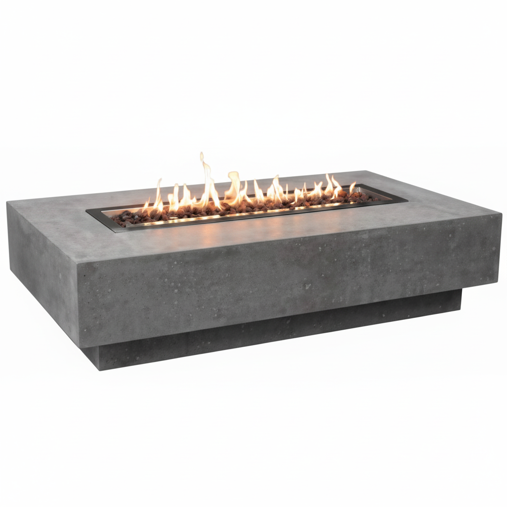 Hampton Concrete Fire Pit 56" X 32" Outdoor Patio Firepit Includes Lava Rocks Modern Fire Pits & Outdoor Fireplaces for Garden, Deck, Indoor & Outdoor Heating