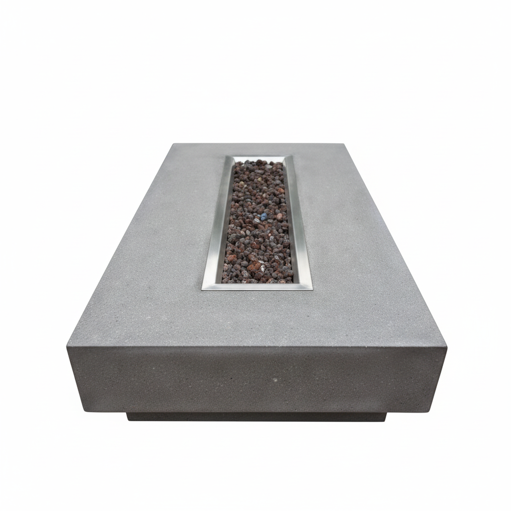 Hampton Concrete Fire Pit 56" X 32" Outdoor Patio Firepit Includes Lava Rocks Modern Fire Pits & Outdoor Fireplaces for Garden, Deck, Indoor & Outdoor Heating