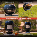 4-In-1 Vertical Smoker and Charcoal Kettle Grill, 18 Inch Outdoor Grill, 600 SQ. in Cooking Area, Built-In Temperature Gauge, BBQ Grill for Camping, Picnics - 810-36014