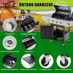 Propane Grill 3 Burner Barbecue Grill Stainless Steel Gas Grill with Side Burner & Grill Cover