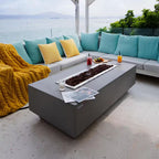Granville Outdoor Fire Pit 60 In. X 27 In. Rectangular Concrete Propane Fire Table with Lava Rocks and Cover